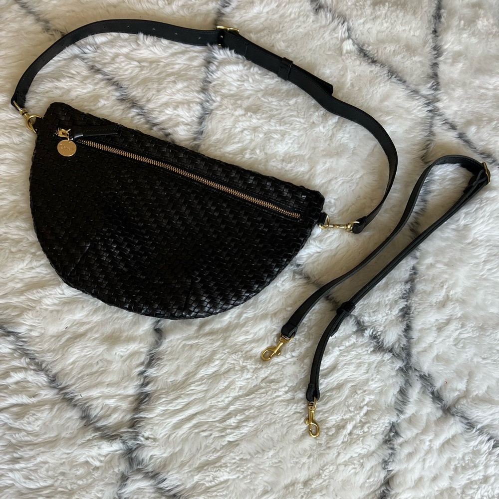 Clare V. Grande Fanny, black woven zig zag, barely used, reg and extended strap